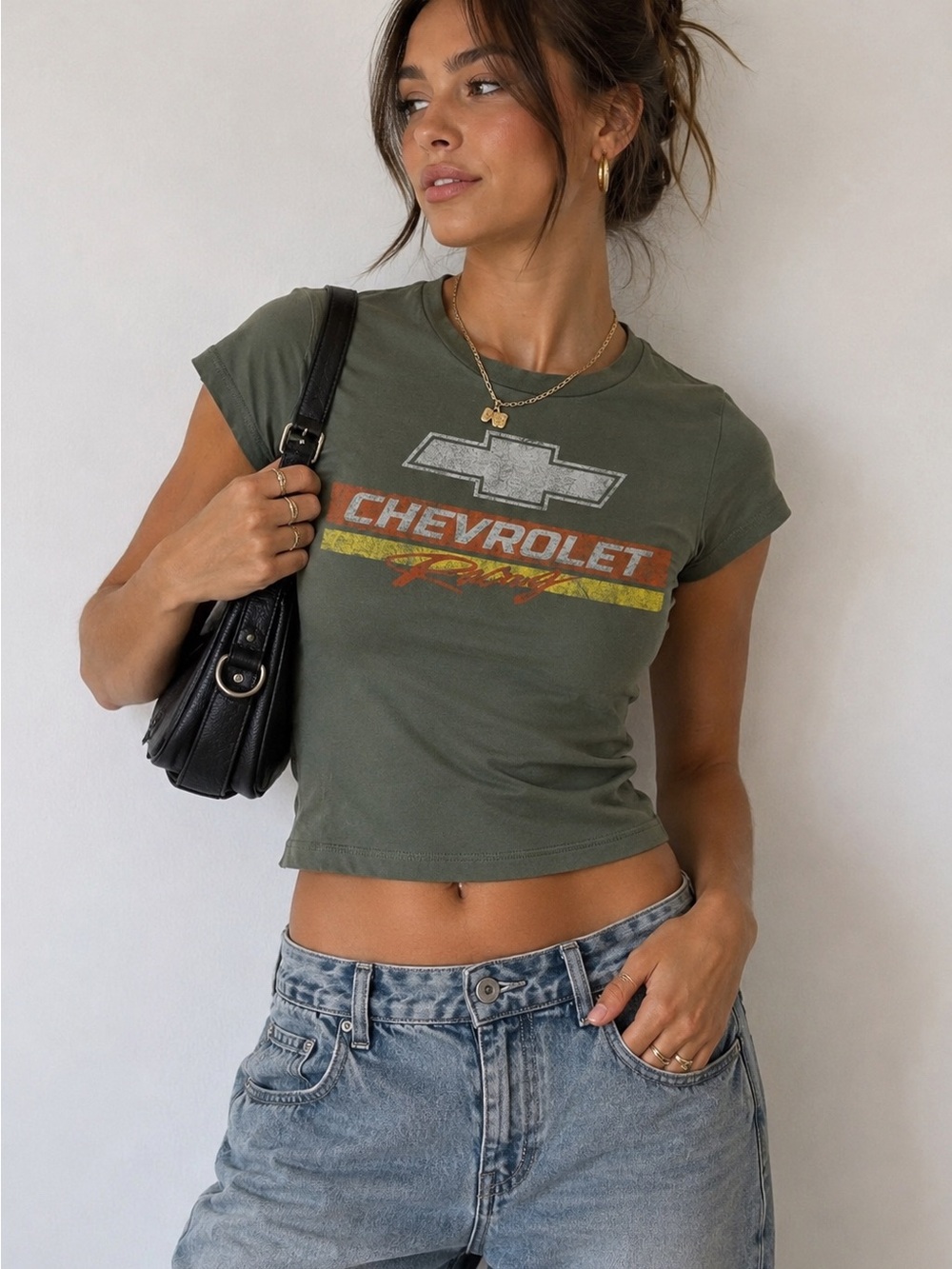 Chevrolet Racing Graphic Baby Tee Small Y2K